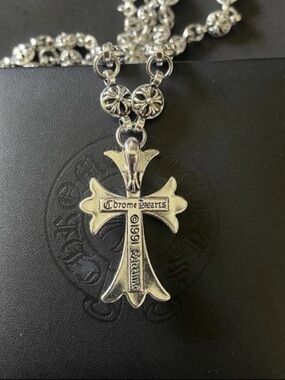 Chrome Hearts Antique Silver Gothic Cross Pendant Necklace